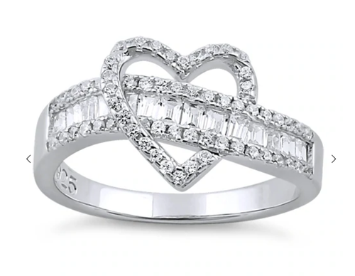 925 Sterling Silver Exotic Heart Clear CZ Ring