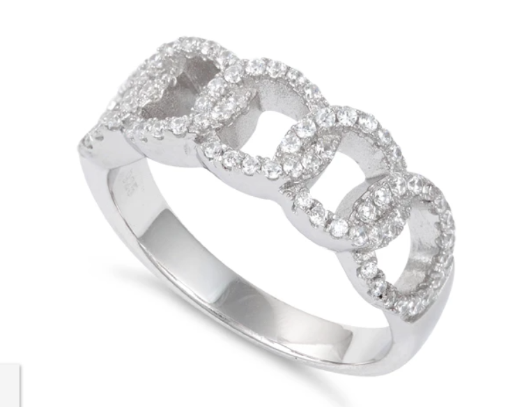 925 Sterling Silver Linked CZ Ring