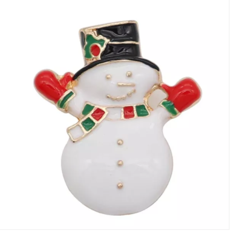 20 MM Gold Plated Snowman White/Red/Black Enamel