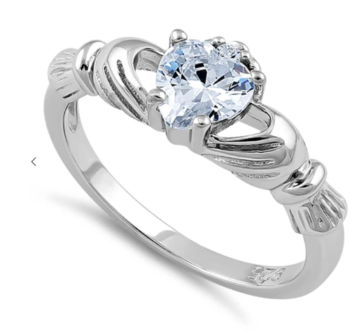 Sterling Silver Claddagh Clear CZ Ring