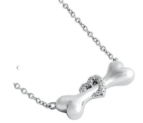 Sterling Silver Dog Bone Clear Heart CZ Necklace