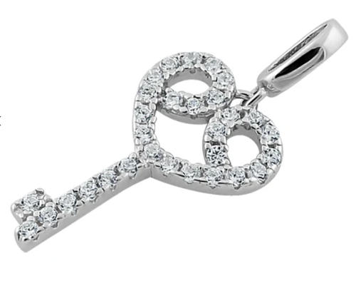 Sterling Silver Elegant Heart Key Clear CZ Pendant