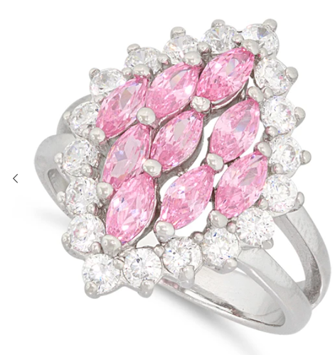 Sterling Silver Elegant Pink Marquise Cut CZ Ring