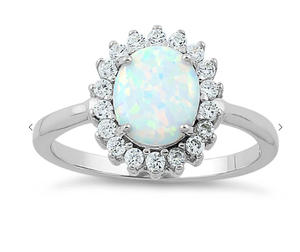 Sterling Silver Oval White Lab Opal CZ Ring