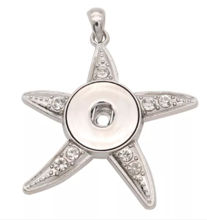 18 or 20 MM Starfish Silver with Rhinestones Pendant