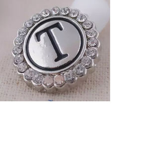 20 MM Silver Plated/Rhinestone English Initial Snap