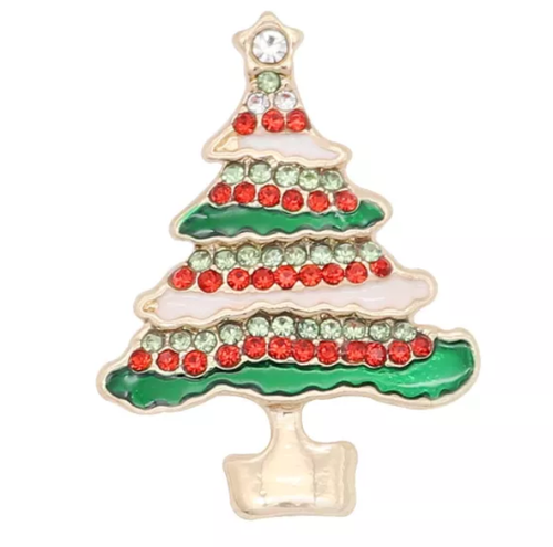 20 MM Gold Tone Red/Green Rhinestone Christmas Tree