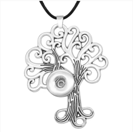 18 or 20 MM Silver Tree Of Life Leather Chain Necklace