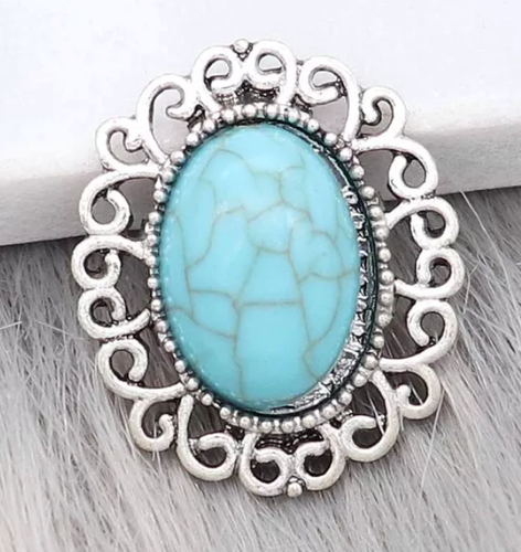 20 MM Silver Plated Cyan Turquoise