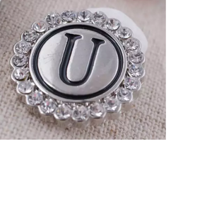 20 MM Silver Plated/Rhinestone English Initial Snap