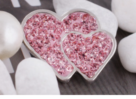 20 MM Double Heart Pink/Pink Rhinestones