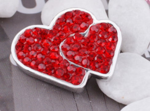 20 MM Double Heart Red/Red Rhinestones