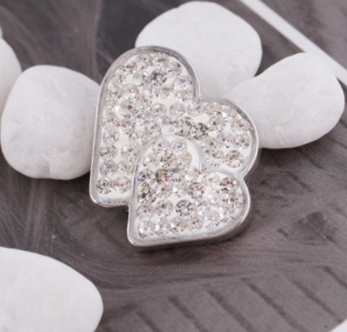 20 MM Double Heart Clear/Clear Rhinestones