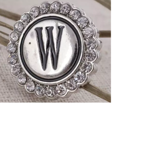 20 MM Silver Plated/Rhinestone English Initial Snap