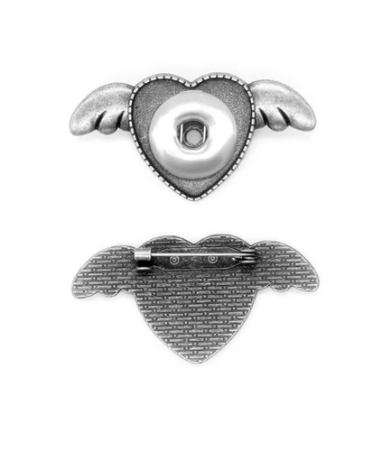 18 or 20 MM Silver Heart with Wings Brooch