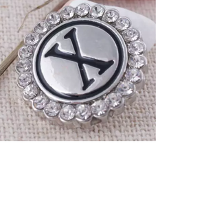 20 MM Silver Plated/Rhinestone English Initial Snap