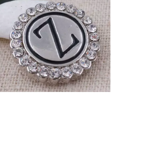 20 MM Silver Plated/Rhinestone English Initial Snap